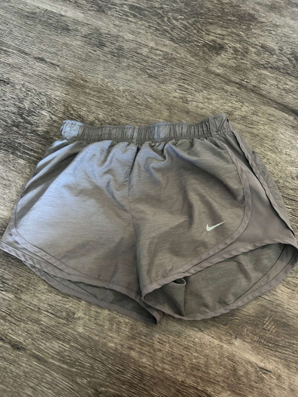 Nike Women's Light Gray Athletic Shorts with Swoosh